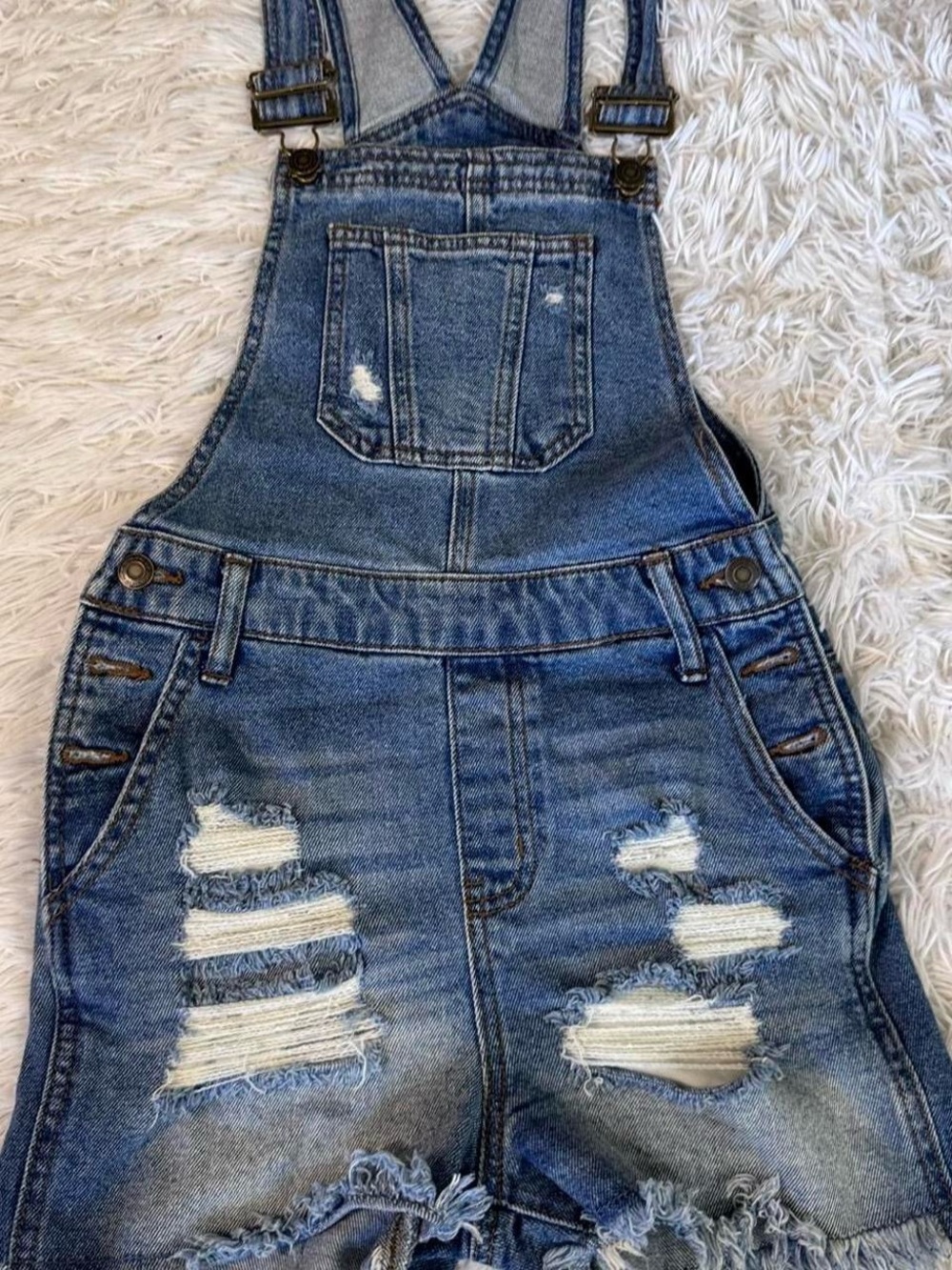 SO Women's Distressed Blue Denim Jean Short Overalls